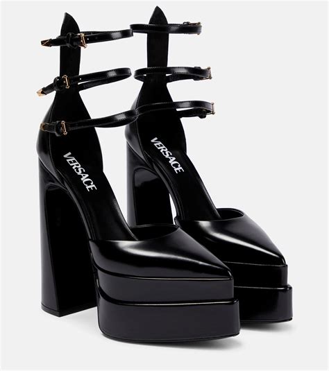 platform shoes versace|Versace leather platform strappy pumps.